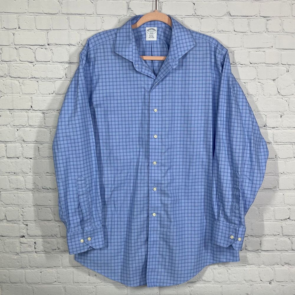 Brooks Brothers Shirt Adult Extra Large 17 1/2 Blue Button Up Glen Check Mens